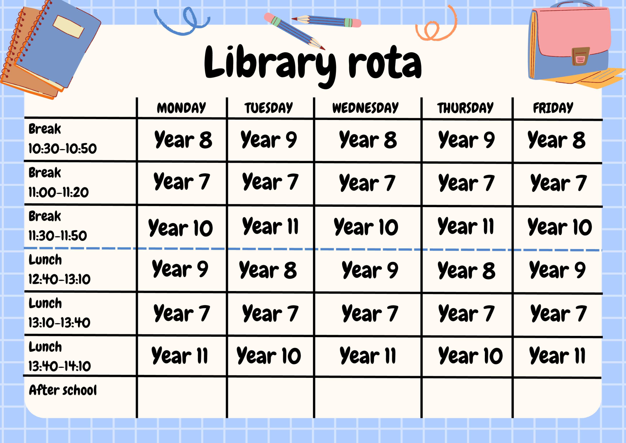 library rota 2425