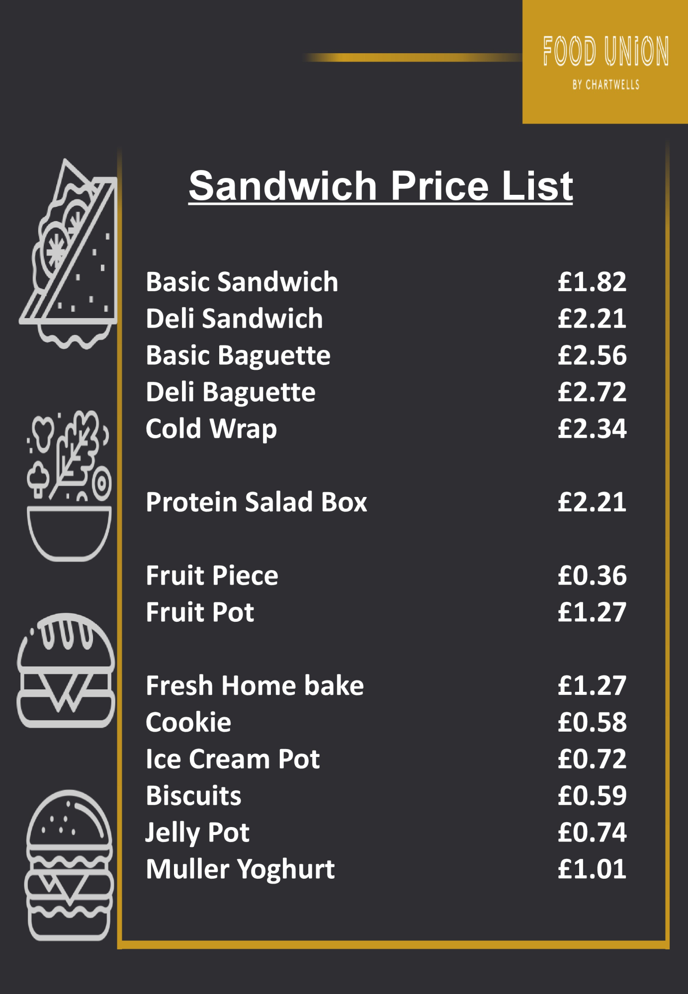 Sandwich price list